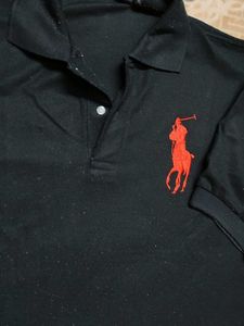 Men Black Cotton Mix Polo Tshirt