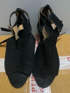 Black Block Heels With Double Strap