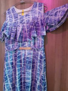 Blue Plaid Cold Shoulder Dress