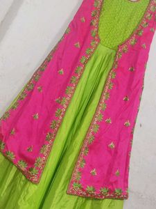 Pink &amp; Green Embroidered Dress
