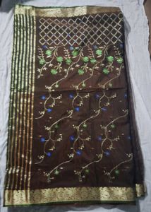 Elegant Brown Embroidered Saree. Never Used