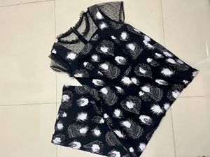 Korean Style Lace Neck Print Jumpsuit