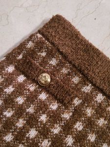 Korean Style Brown And White Checked Skirt