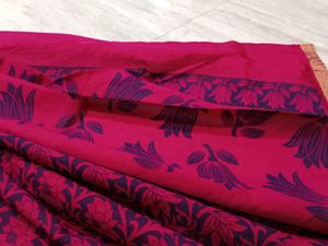 Elegant Rani Pink Floral Printed Cotton Saree