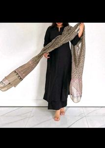 Black Suit with Printed Dupatta