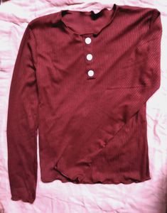 Ribbed Polyester Women&#39;s Maroon Top