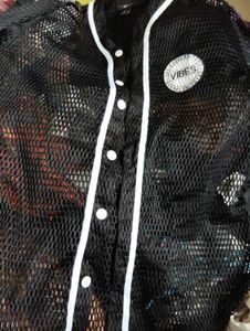 Black Mesh Button-Up Top