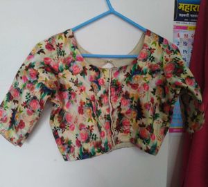 Flowers Design Blouse. Boat Neck .