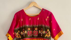 Ikat Print Long Frock With Embroidery Work On Top