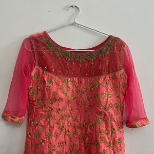 Coral Embroidered Anarkali