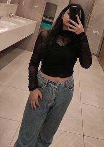 Black Colour Mesh Top With Inner Attached.