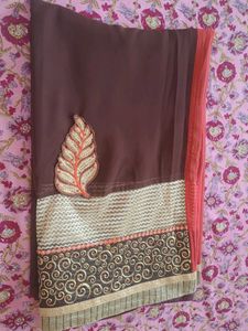 Elegant Brown &amp; Orange Saree