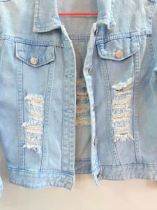 Light Blue Distressed Denim Jacket – Size XL
