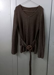 Beautiful V Neck Brown Sweater With  Bow Detail