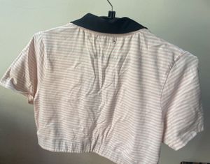 🌸Striped Crop Top with Collar