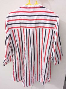 White Stripted Tunic Shirt Style Top