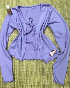 Lilac Tie-Front Ribbed Cardigan