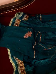 Zardozi Embroidered Teal Velvet Anarkali