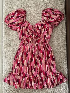 Vibrant Puff Sleeve Cut Out Mini Dress