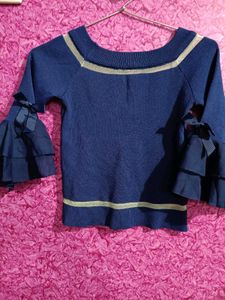 Stylish Blue Bell Sleeve Top
