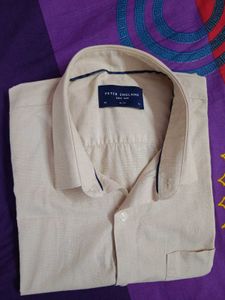 Peter England Beige Short Sleeve Shirt