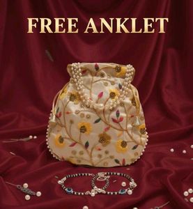 Floral Embroidered Potli Bag free anklet
