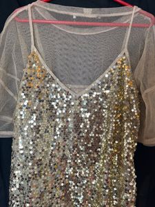 Sequin Cami and Mesh Top Set