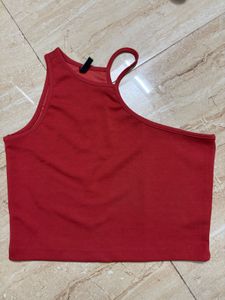 Red One-Shoulder Crop Top