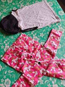 Pink Bunny Print Baby Jacket &amp; Mama&#39;s Boy Tank