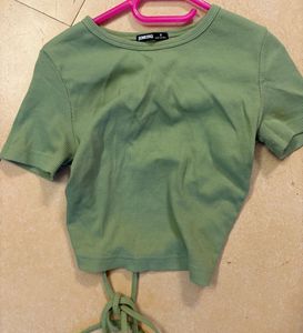 Green Ribbed Tie-Back Top