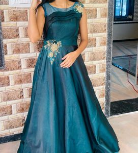 Elegant Teal Embroidered Gown