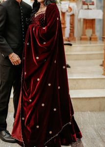 Maroon Velvet Lehenga