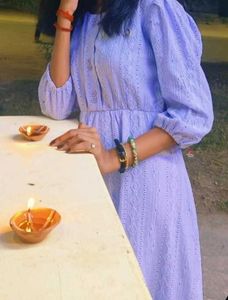 Lavender Cotton A-Line Dress | Elegant Casual Wear