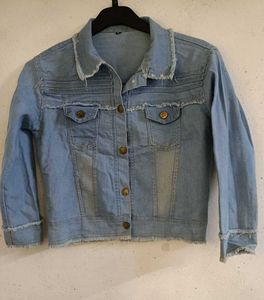 Denim Jacket with Frayed Details