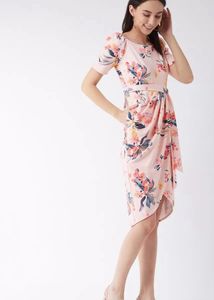 Misschase Blush Pink Floral Print Wrap Dress