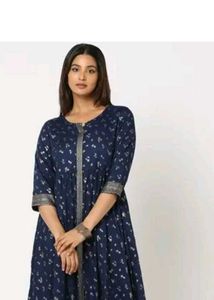 Elegant Navy Blue Floral Print Kurta