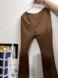 Brown Flared Ribbed Pants