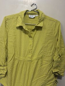 Green Button-Down Shirt with black plazzo pant