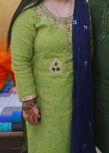 Party Wear Blue And Parrot  Green Hand Work Kurta
