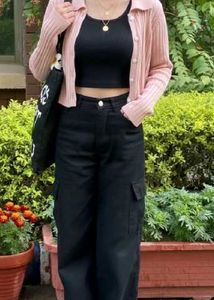 Pink Ribbed Button-Down Cardigan