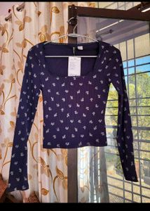 H&amp;M Lace Trimmed Long Sleeve Top/ Size-S