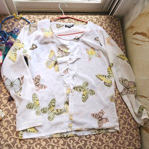 Mogra Butterfly Printed White Top