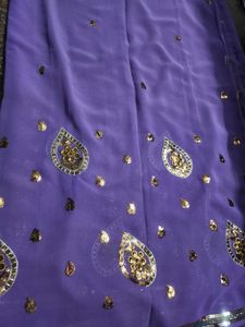 Purple Saree with Sequin Embroidery