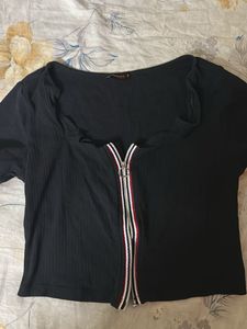 Stylish Black Zip-Up Crop Top | Urbanic | Lightly