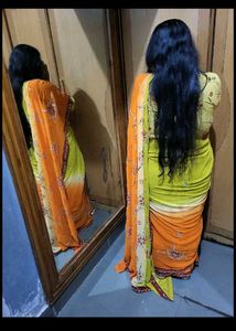 Embroider yellow 19s saree without blouse