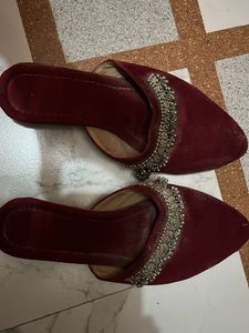Maroon Velvet Ethnic Mules