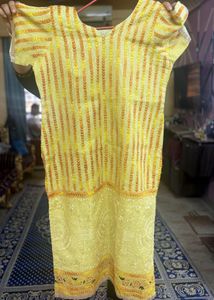 Phulkari Pure Cotton Yellow Embroidered Kurta Set