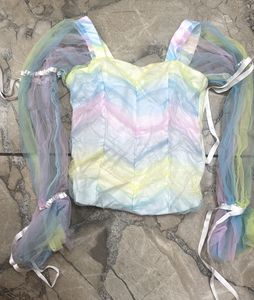 Pastel Dream Top with Mesh Sleeves