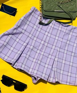 Lilac Plaid Pleated Mini Skirt