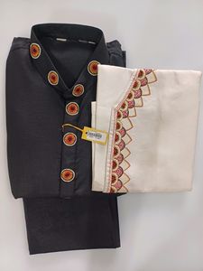 Jacket Kurta Chudidar Set (Black/White)